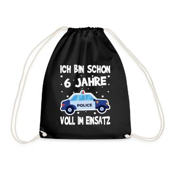 6 Geburtstag Polizei Geschenk Junge 6 Jahre - Turnbeutel - Schwarz - Vorne