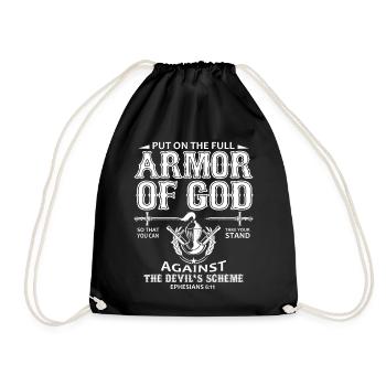 Ich ziehe die volle Rüstung Gottes an – Christliches Design - Turnbeutel - Schwarz - Vorne