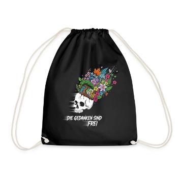 Freiheits Blumen Totenkopf  - Turnbeutel - Schwarz - Vorne