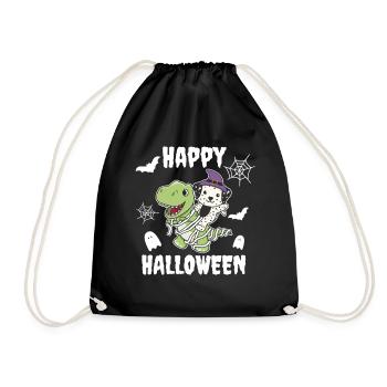 Dalmatian Happy Halloween T-rex Mummy - Drawstring Bag - black - Front