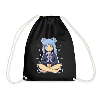 Kawaii Blauhaariges Mädchen Illustration - Turnbeutel - Schwarz - Vorne