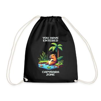 Enter the Capybara Zone | Capybara &amp; Chill - Drawstring Bag - black - Front
