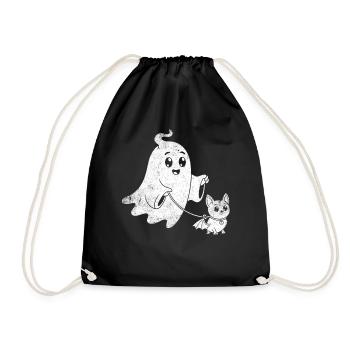 Ghost with Halloween bat dog - Drawstring Bag - black - Front