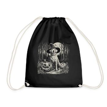 Spooky Lab with witch hat in the Halloween forest - Drawstring Bag - black - Front