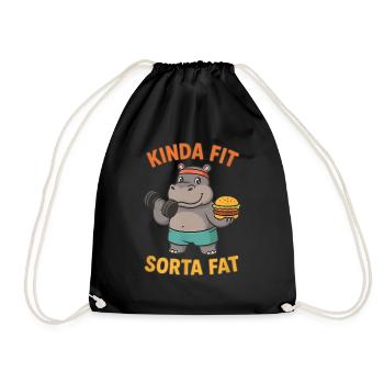 Kinda Fit Sorta Fat Funny Gym Cute Hippo Retro - Turnbeutel - Schwarz - Vorne