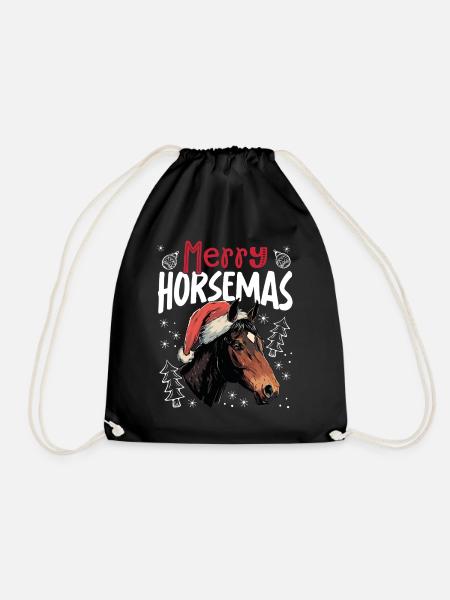 Merry Horsemas Lustiges Pferd Weihnachtsmotiv - Turnbeutel - Schwarz