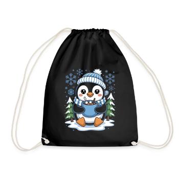 Süßer Winter Pinguin Mit Kakao Und Schneeflocken - Turnbeutel - Schwarz - Vorne