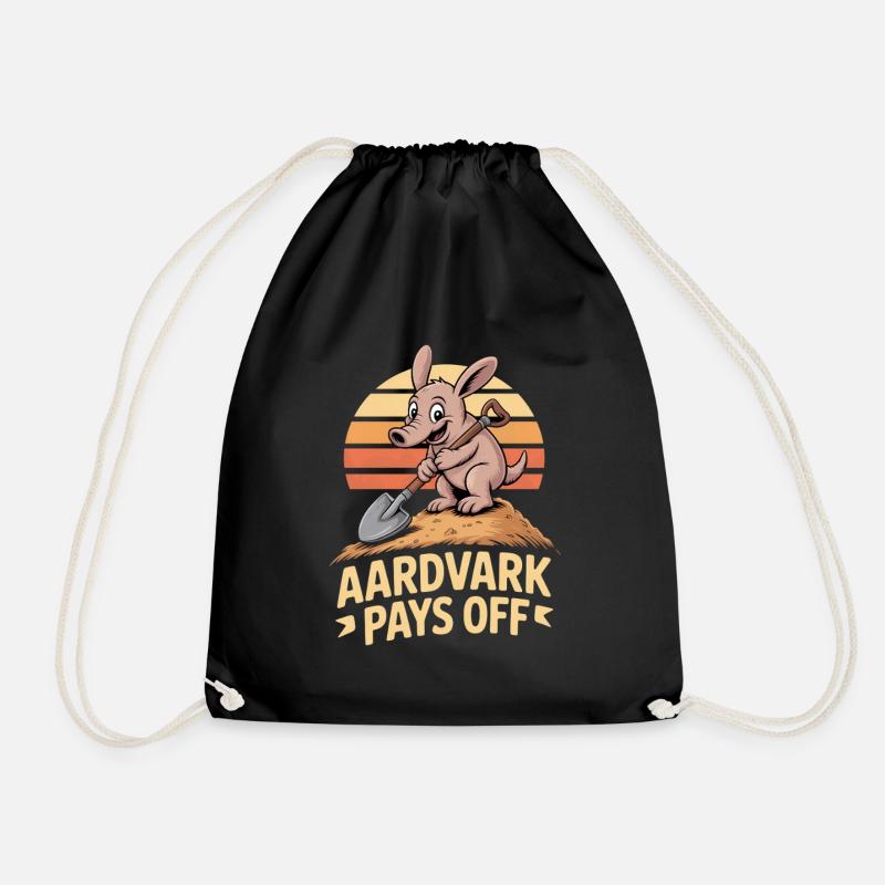 Erdferkel Motivation AARDVARK PAYS OFF - Turnbeutel - Schwarz