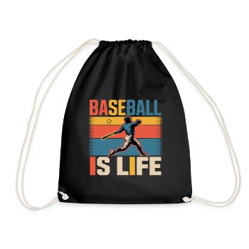 Baseball Is Life Retro Vintage Batsman Fan - Drawstring Bag - black - Front