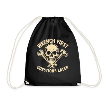 First screw then ask mechanic humor - Drawstring Bag - black - Front