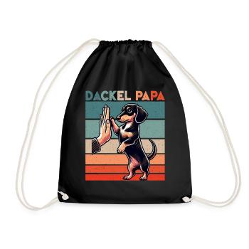 Dachshund Dad Dog Motif Funny Father's Day Teckel - Drawstring Bag - black - Front