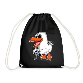 Cartoon seagull playing - Gamer North Sea - Drawstring Bag - black - Front