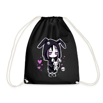 Fille d'anime gothique avec un sweat à capuche en forme de lapin et un crâne - Sac de sport léger - noir - Devant