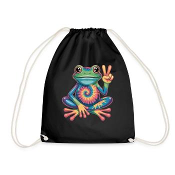  Frosch Tie-Dye Hippie Peace Zeichen - Turnbeutel - Schwarz - Vorne