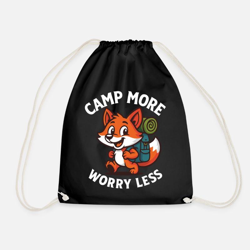 Camp More Worry Less Fox Design - Drawstring Bag - black