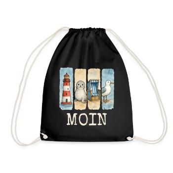 Moin lighthouse seal beach chair seagull coast - Drawstring Bag - black - Front