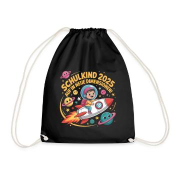 School Child 2025 Space Planet Boys School Enrollment - Drawstring Bag - black - Front