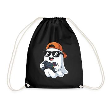 Kawaii Cute Boo Playing Video Game Halloween Gamer - Drawstring Bag - black - Front