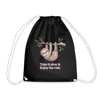 Take it slow &amp; enjoy the journey sloth - Drawstring Bag - black - Front