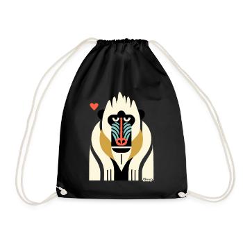 Bold Tribal Mandrill Monkey Illustration - Drawstring Bag - black - Front