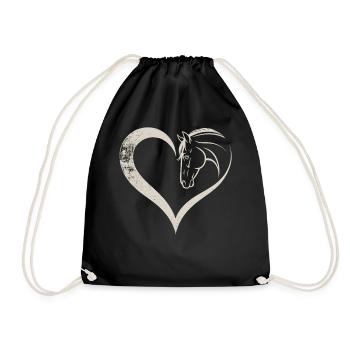 Herz und Pferd Silhouetten Design - Turnbeutel - Schwarz - Vorne