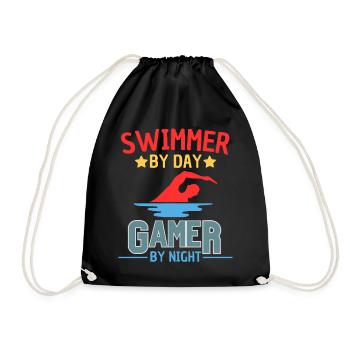 Swimmer By Day Gamer By Night - Drawstring Bag - black - Front