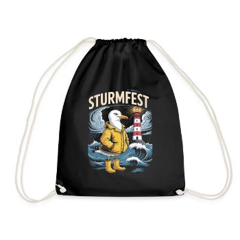 Storm Seagull at the Lighthouse Maritime North Sea - Drawstring Bag - black - Front