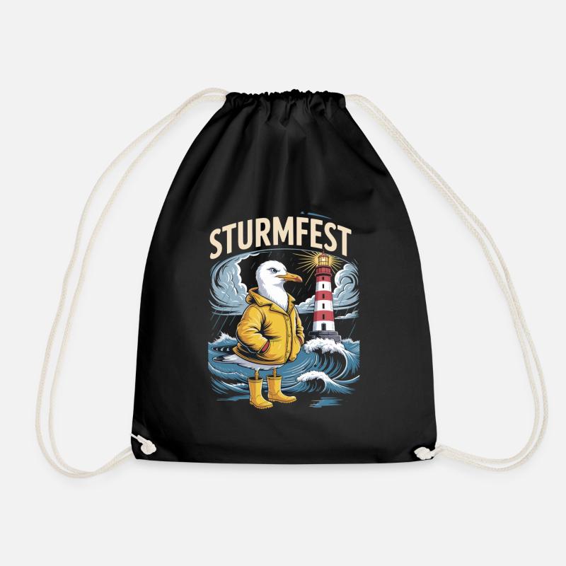  Sturmfest Möwe Am Leuchtturm Maritim Nordsee - Turnbeutel - Schwarz
