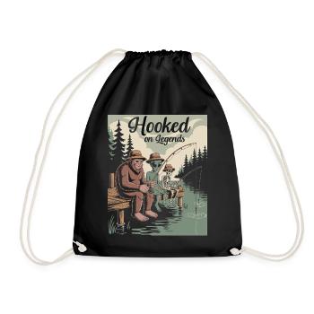 Humorous fishing design with Bigfoot, aliens etc. - Drawstring Bag - black - Front