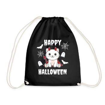 Cat Happy Halloween Devil Costume - Drawstring Bag - black - Front