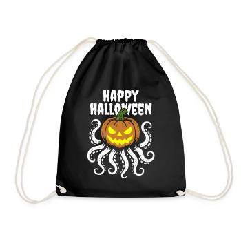 Happy Halloween - Oktopus Kürbis mit Tentakeln - Turnbeutel - Schwarz - Vorne