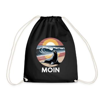 MOIN Küstenwellen Siegel-Design - Turnbeutel - Schwarz - Vorne