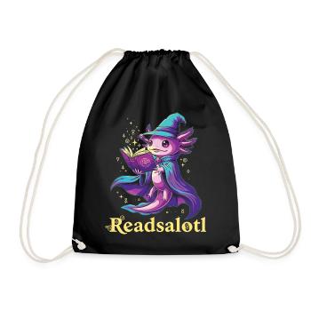 Readsalotl Axolotl Lesender Magier Axolotl - Turnbeutel - Schwarz - Vorne