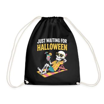 Summer Halloween Waiting For Halloween Skeleton - Drawstring Bag - black - Front