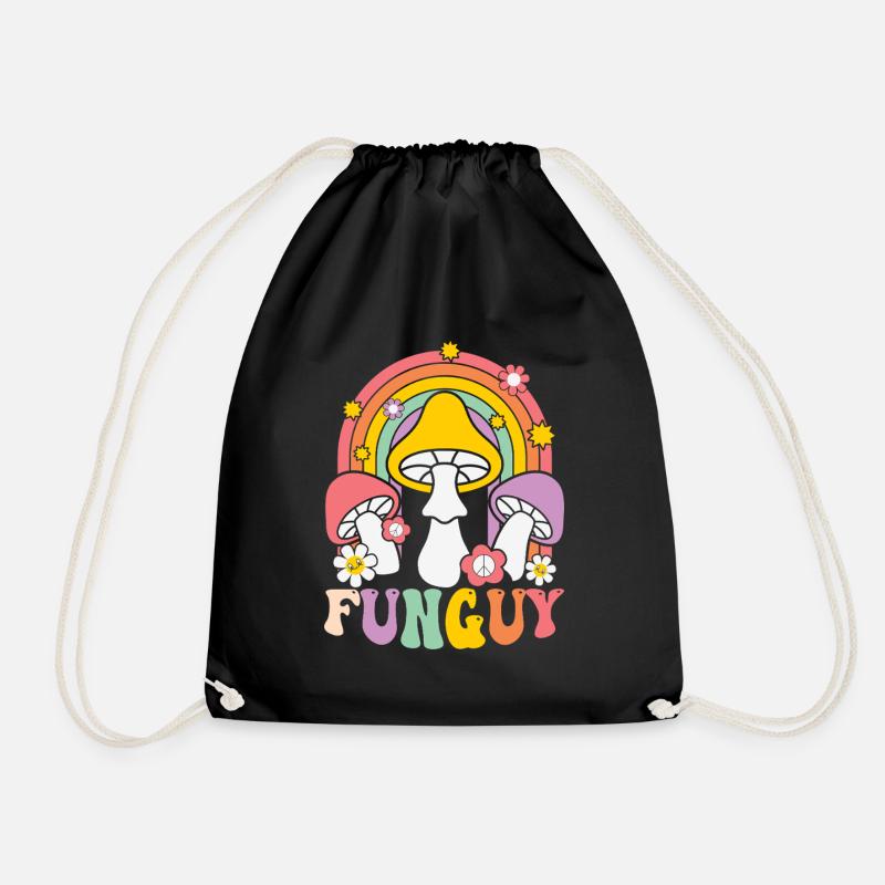 Funky Pilzdesign mit Regenbogen - Turnbeutel - Schwarz
