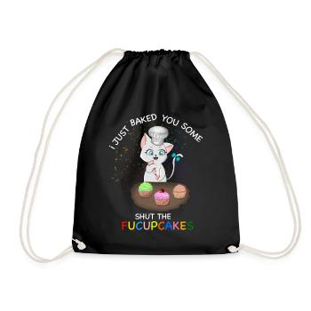 Cat Shut Fucupcakes Funny Tee - Drawstring Bag - black - Front