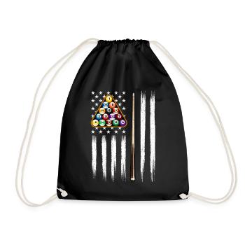 American Flag Billiard Patriotic Cue Sports Art - Drawstring Bag - black - Front