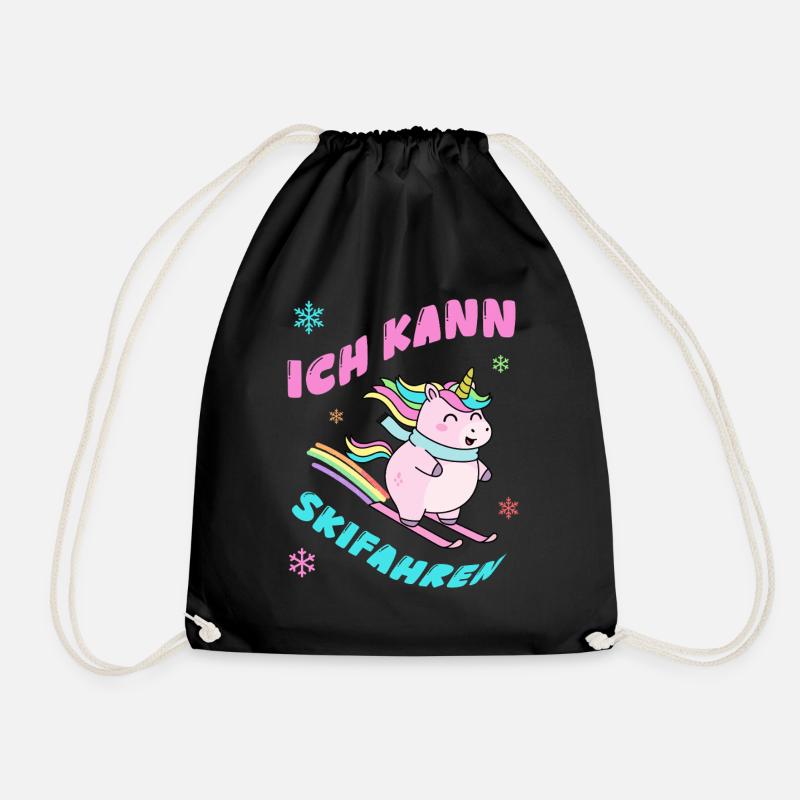 Unicorn Skiing - Winter Design - Drawstring Bag - black