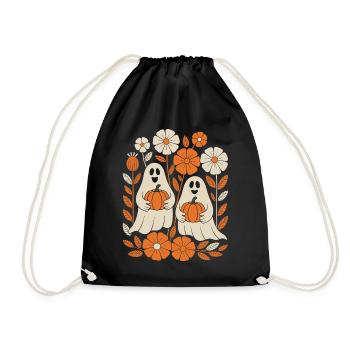 ghost pumpkin flowers retro Halloween autumn - Drawstring Bag - black - Front