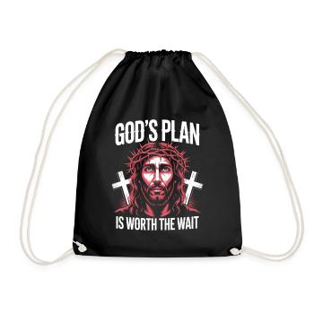 God's Plan Worth the Wait Christian Streetwear - Drawstring Bag - black - Front