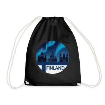 Northern Lights over Finland silhouette with - Drawstring Bag - black - Front