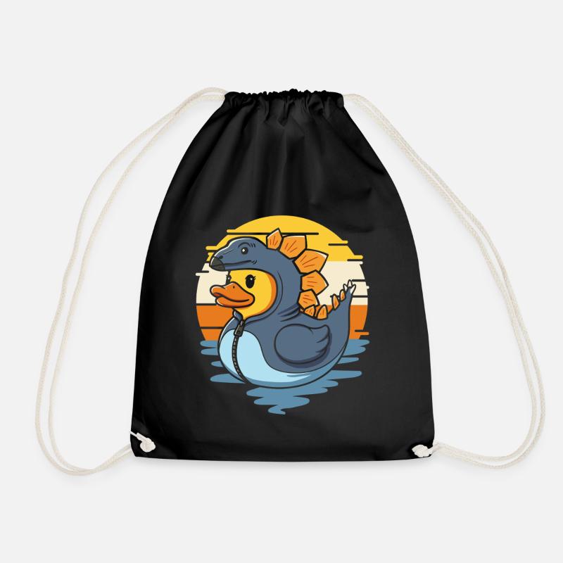 Dinosaur Duck Creation with Stegosaurus - Drawstring Bag - black