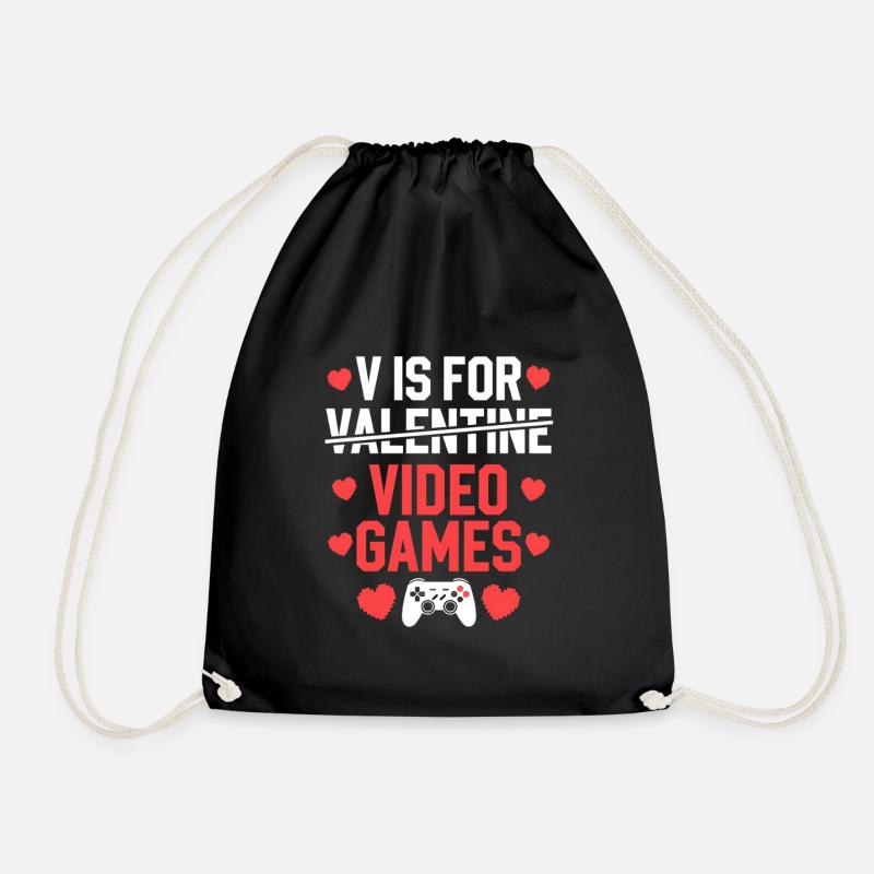 Valentine Video Games Typography Design - Drawstring Bag - black