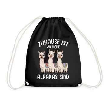 Alpaka Fan ZUHAUSE IST WO MEINE ALPAKAS SIND - Turnbeutel - Schwarz - Vorne