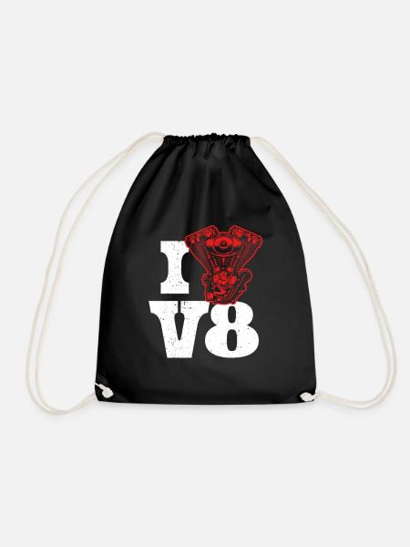 I Love V8 Motor Autoliebhaber Tuning - Turnbeutel - Schwarz