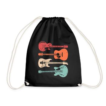 Cool Guitar Players Retro Style Acoustic Guitarist - Drawstring Bag - black - Front