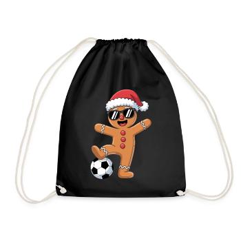 Funny Soccer Christmas Cartoon - Drawstring Bag - black - Front