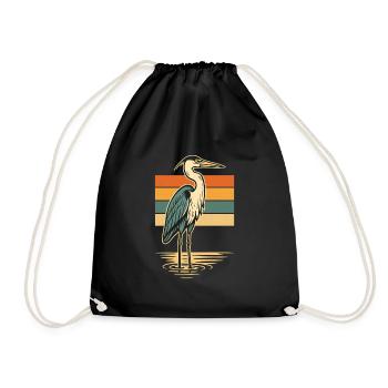 Vintage Heron silhouette with retro background - Drawstring Bag - black - Front