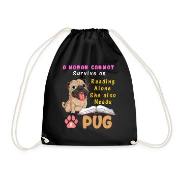 Lesen Hund Mops Illustration T-Shirt - Turnbeutel - Schwarz - Vorne