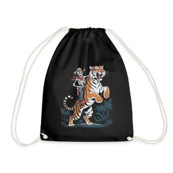 Squelette aventureux avec tigre - Sac de sport léger - noir - Devant